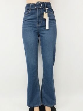 Tgla Women’s High-Rise Flare Jeans with Ring Belt — Blue Size 26